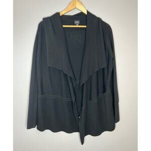 Eileen Fisher 100% Merino Wool Open Front Black Cardigan Size Small